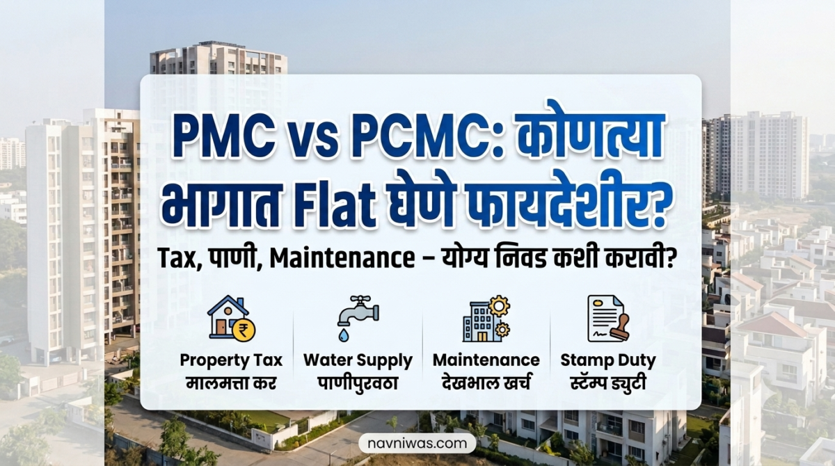 PMC vs PCMC Flat Buying Guide comparing property tax, water supply, maintenance, infrastructure and investment opportunities in Pune