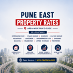 Pune East Property Rates 2026 showing area-wise flat price per sq ft for Kharadi, Viman Nagar, Koregaon Park, Kalyani Nagar, Hadapsar, Magarpatta City, Lohegaon, Wagholi, Mundhwa, Dhanori, Upper Kharadi and Yerawada